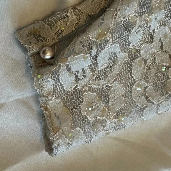 Ricki Lang For Nuit Vintage 1970s Lace Sheer Dress Pleated Size Large Women's - Picture 13 of 15